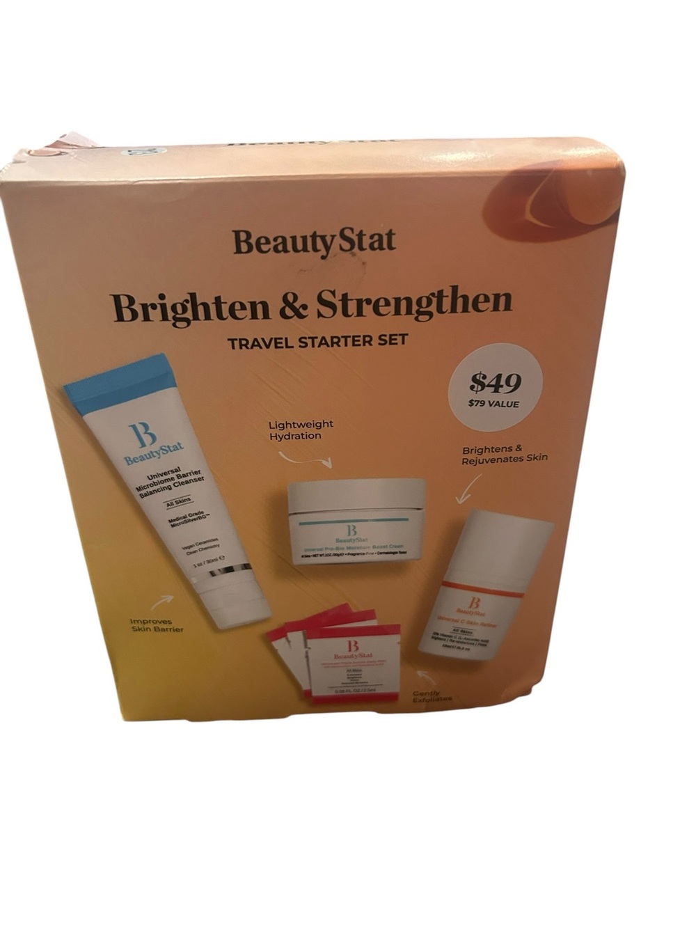 BeautyStat Brighten & Strengthen Travel Starter Set - Peach & Blue Accents